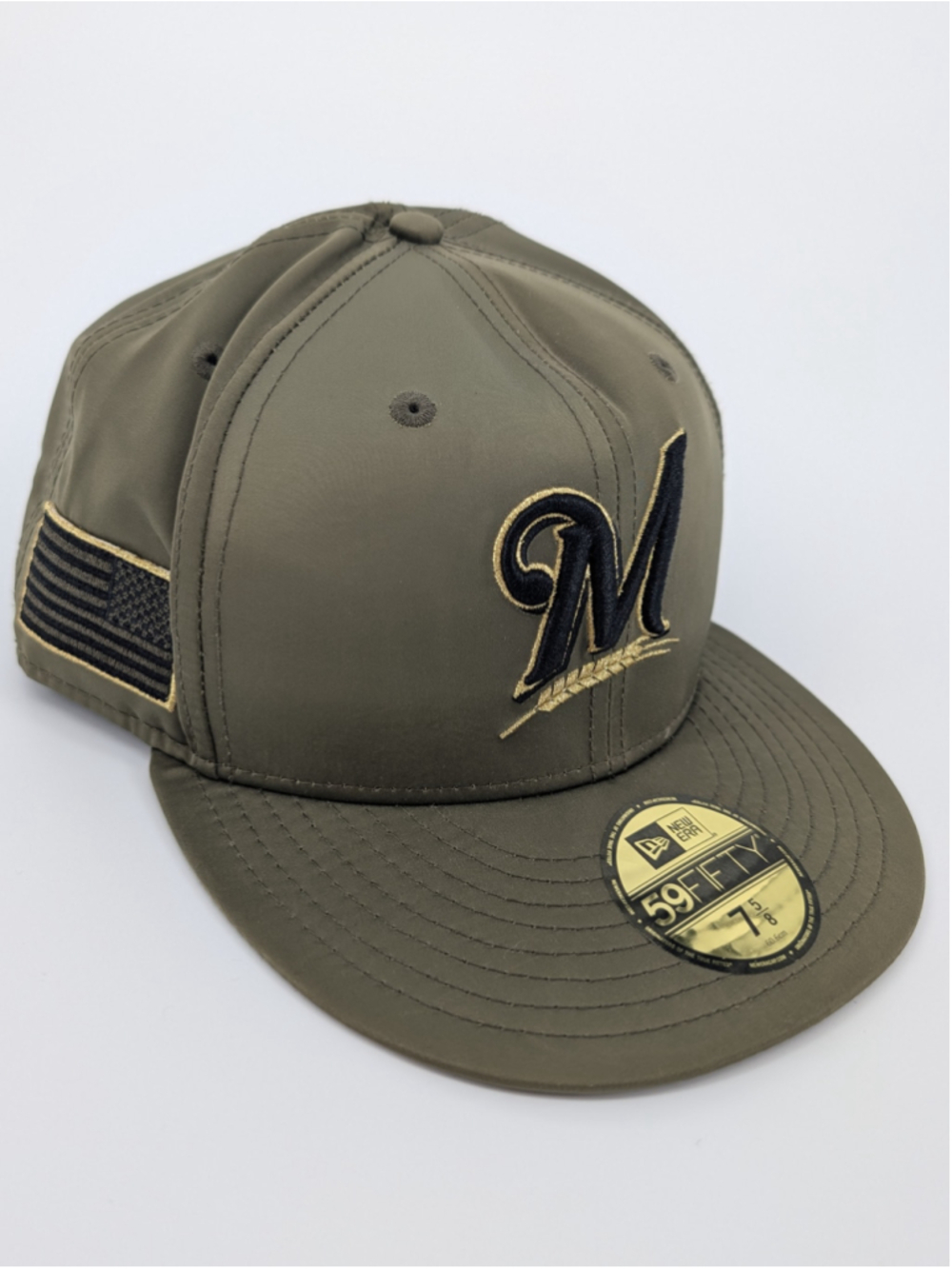 Milwaukee Brewers New Era 59FIFTY 7 5/8 Olive Gold American Flag Hat
